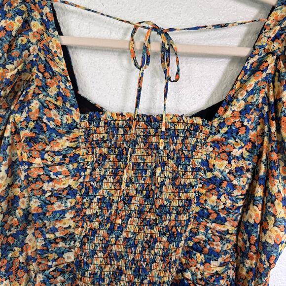 ASTR The Label Top Womens XS Floral Ruched Puff Sleeve Blouse Cottagecore Boho - Picture 7 of 11
